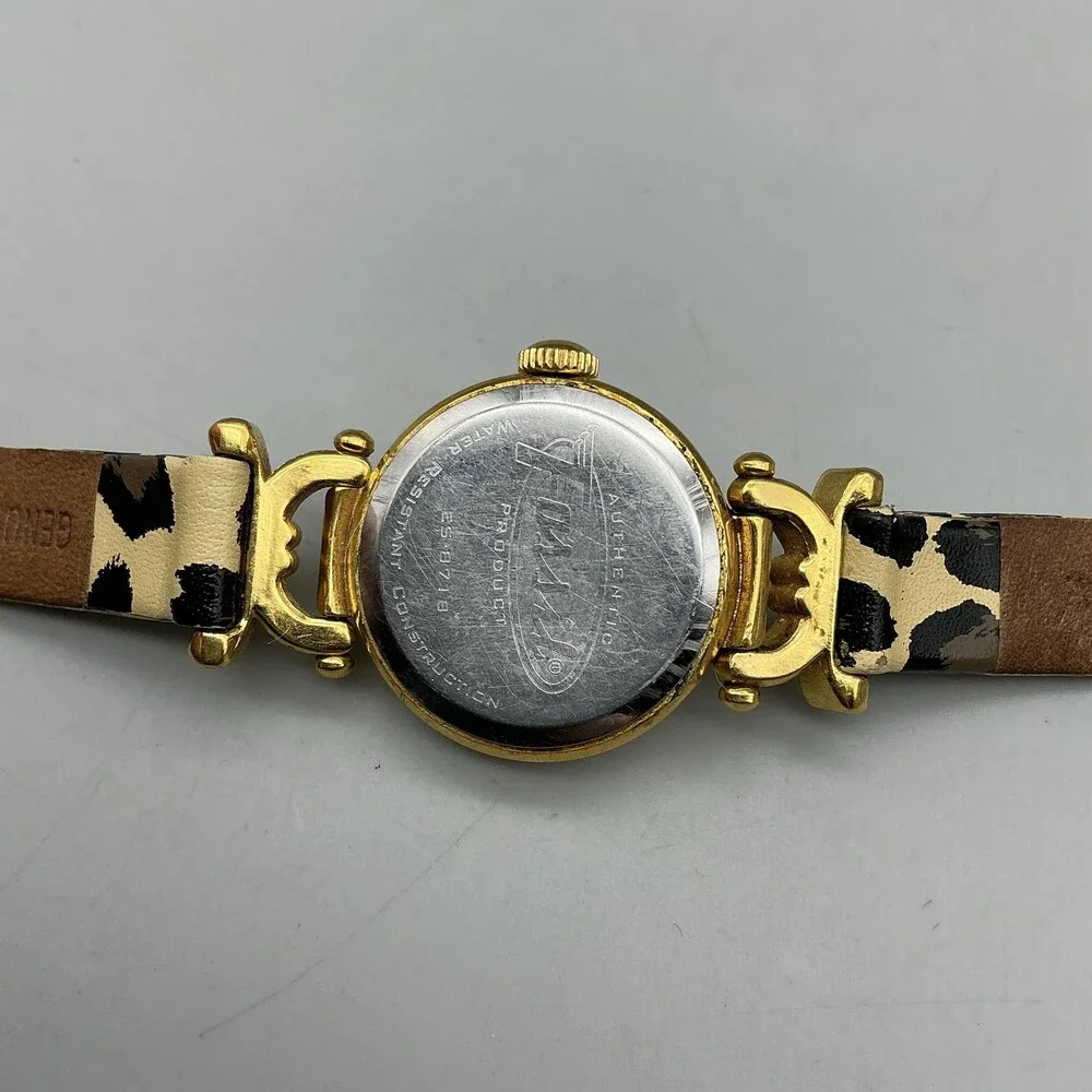 Fossil Womens Watch 23mm White Dial Gold Tone Leopard Leather Band New Battery